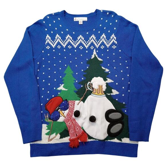 Jolly Sweaters Embroidered Snowman Sweater L Winter Royal Blue 73352 - Picture 1 of 8